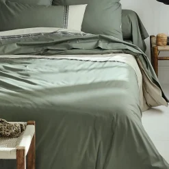 Tradilinge Housse de couette en percale de coton au galon géométrique (260x240 cm - Vert Olive)* Housse De Couette