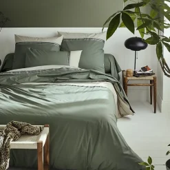 Tradilinge Housse de couette en percale de coton au galon géométrique (260x240 cm - Vert Olive)* Housse De Couette