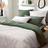 Housse de couette en percale de coton à rayures (140x200 cm - Vert Olive)>Tradilinge Discount