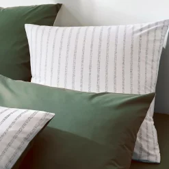 Housse de couette en percale de coton à rayures (140x200 cm - Vert Olive)>Tradilinge Discount
