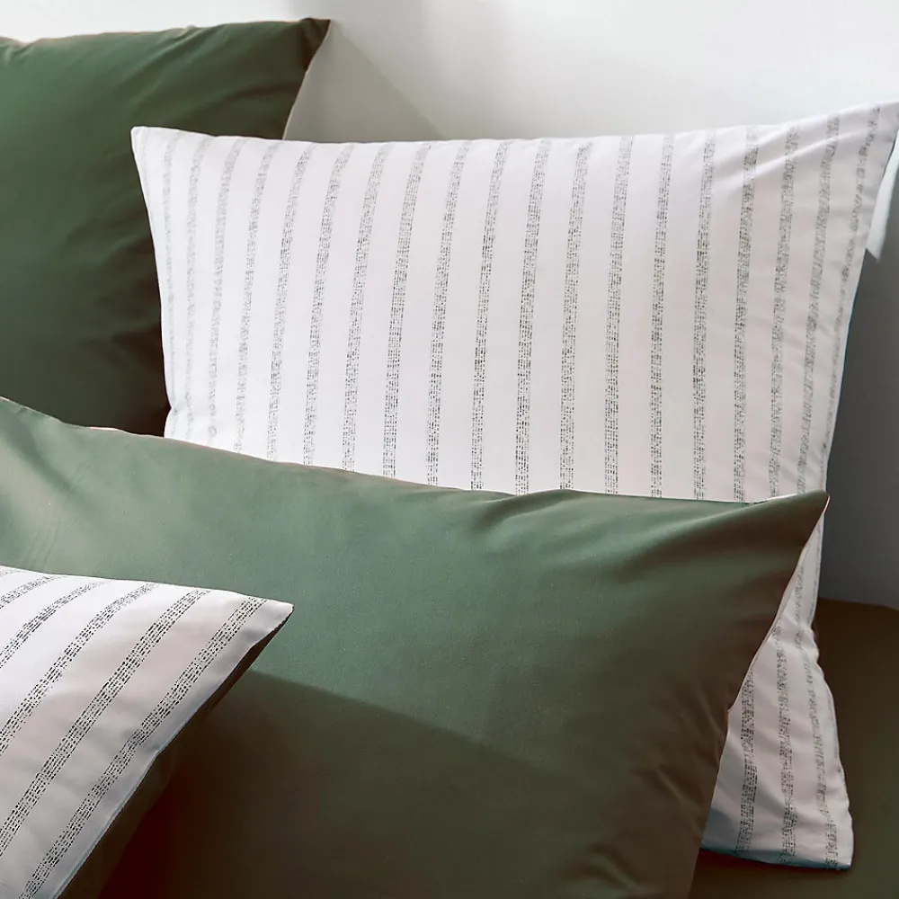 Housse de couette en percale de coton à rayures (240x220 cm - Vert Olive)>Tradilinge Sale