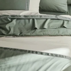 Housse de couette en percale de coton au galon géométrique (240x220 cm - Vert Olive)>Tradilinge Clearance
