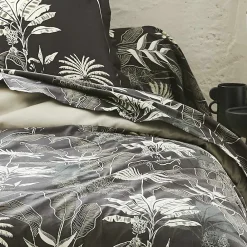 Housse de couette en satin aux feuilles tropicales (240x220 cm - Gris anthracite)>Tradilinge Outlet