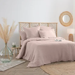 Housse de couette Linah - rose - lin lavé 260x240 cm - Atmosphera>Atmosphera Créateur D'Intérieur Discount