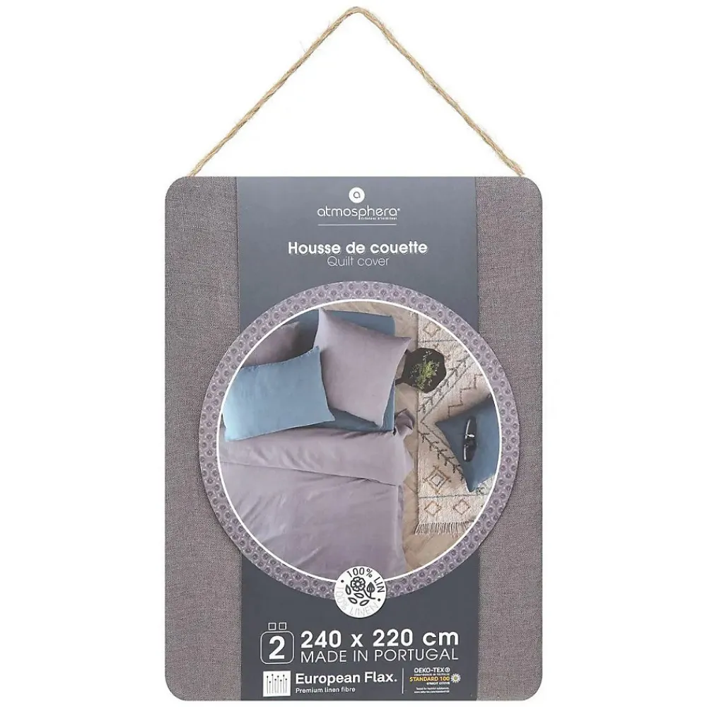 Housse de couette Linah - gris - lin lavé 240x220 cm - Atmosphera>Atmosphera Créateur D'Intérieur Outlet