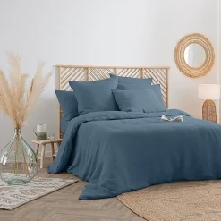 Atmosphera Créateur D'Intérieur Housse de couette Linah - bleu canard - lin lavé 260x240 cm - Atmosphera* Housse De Couette