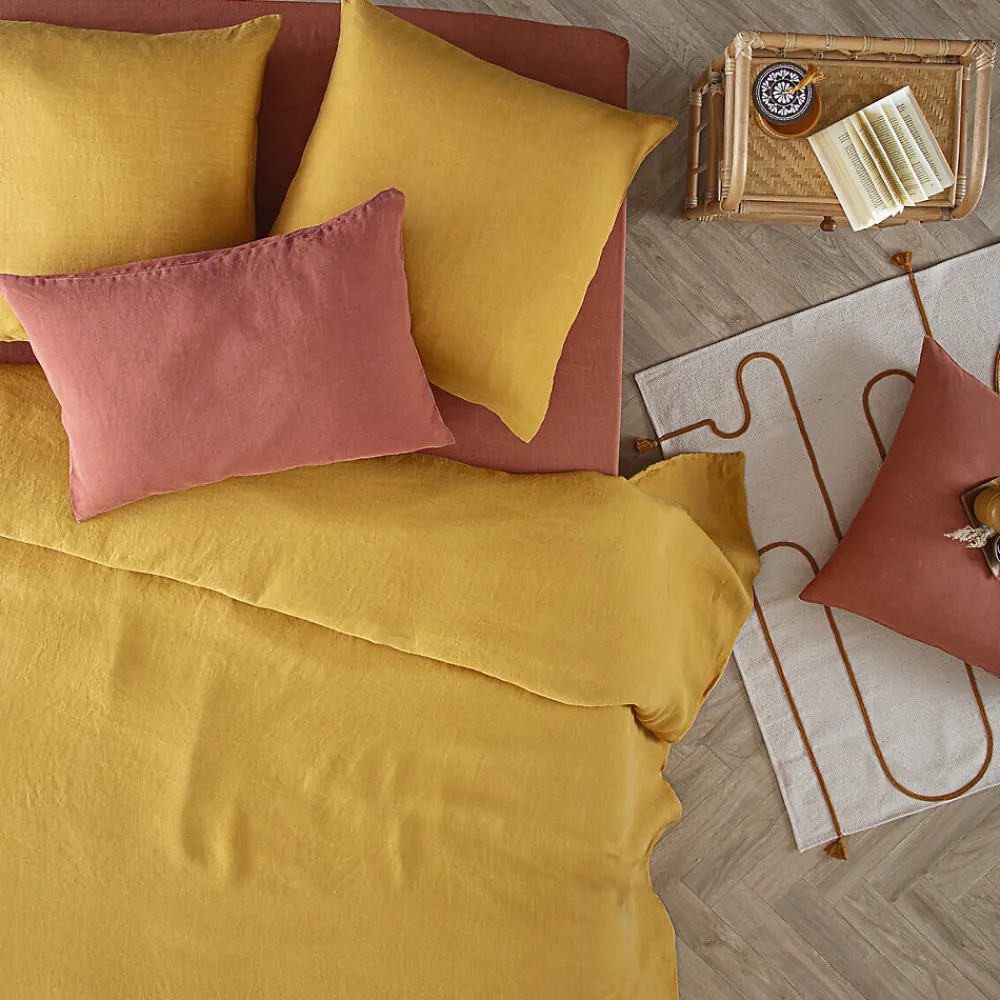 Housse de couette Linah - jaune ocre - lin lavé 240x220 cm - Atmosphera>Atmosphera Créateur D'Intérieur Best