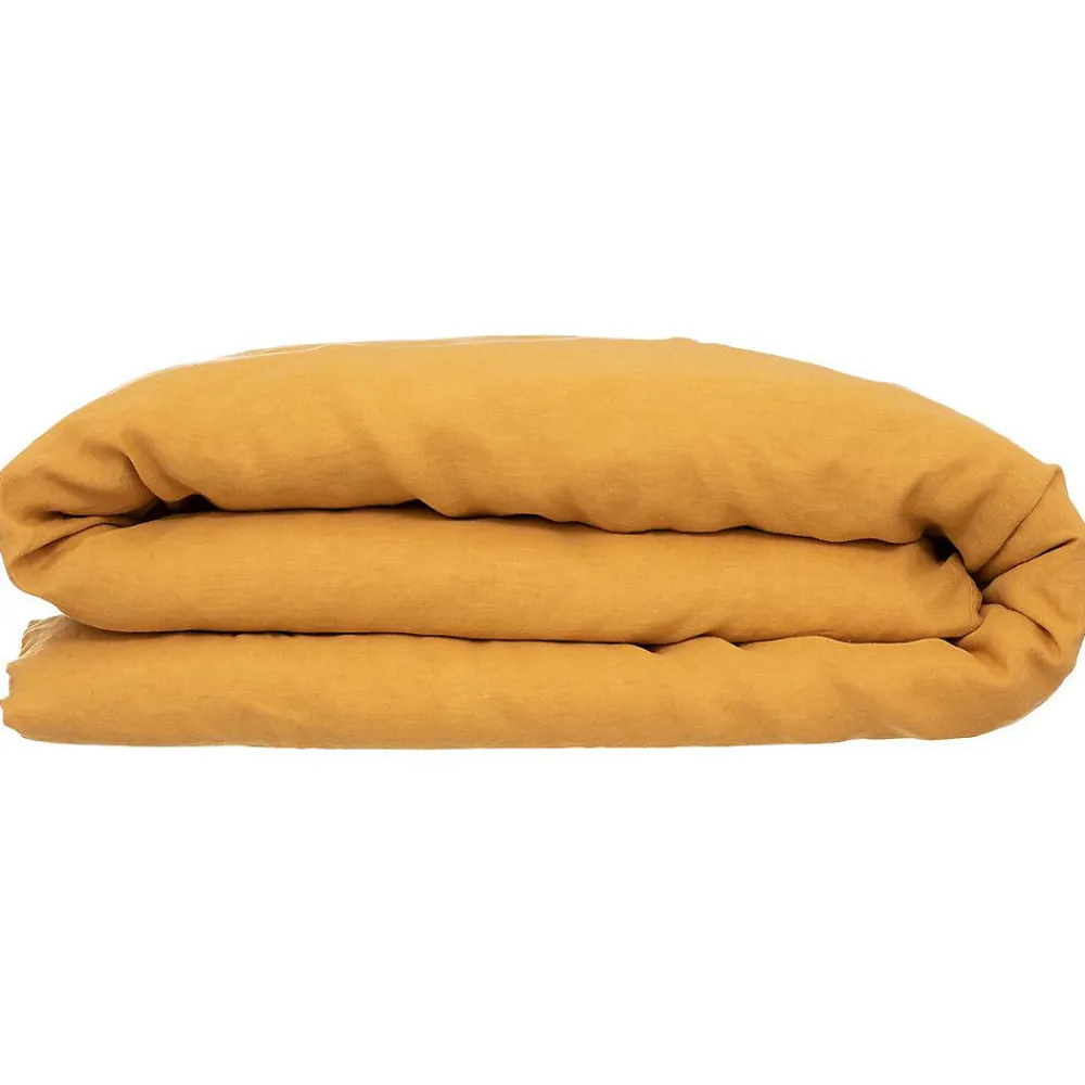 Housse de couette Linah - jaune ocre - lin lavé 260x240 cm - Atmosphera>Atmosphera Créateur D'Intérieur