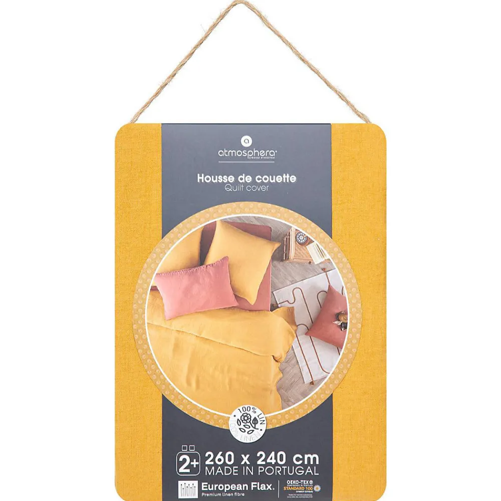 Housse de couette Linah - jaune ocre - lin lavé 260x240 cm - Atmosphera>Atmosphera Créateur D'Intérieur