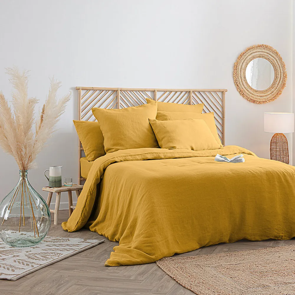 Housse de couette Linah - jaune ocre - lin lavé 260x240 cm - Atmosphera>Atmosphera Créateur D'Intérieur