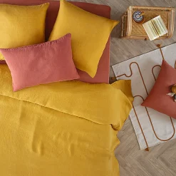 Housse de couette Linah - jaune ocre - lin lavé 260x240 cm - Atmosphera><noscript><img width=