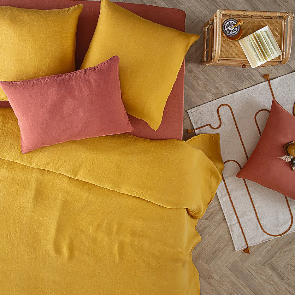 Housse de couette Linah - jaune ocre - lin lavé 260x240 cm - Atmosphera>Atmosphera Créateur D'Intérieur