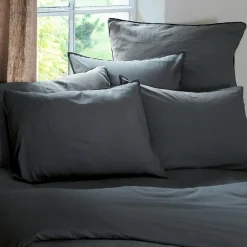 Housse de couette PALACE pur coton lavé 240x220 cm uni noir granit><noscript><img width=