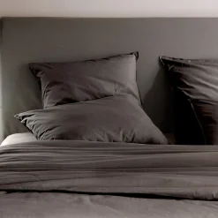 Housse de couette PALACE pur coton lavé 140x200 cm uni marron café>Linnea Online