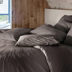 Housse de couette PALACE pur coton lavé 140x200 cm uni marron café><noscript><img width=