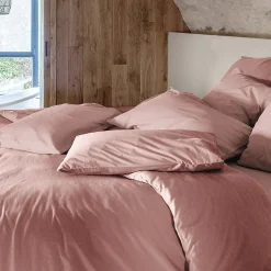 Housse de couette PALACE pur coton lavé 240x220 cm uni rose><noscript><img width=