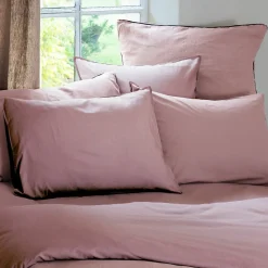 Housse de couette PALACE pur coton lavé 240x220 cm uni rose><noscript><img width=