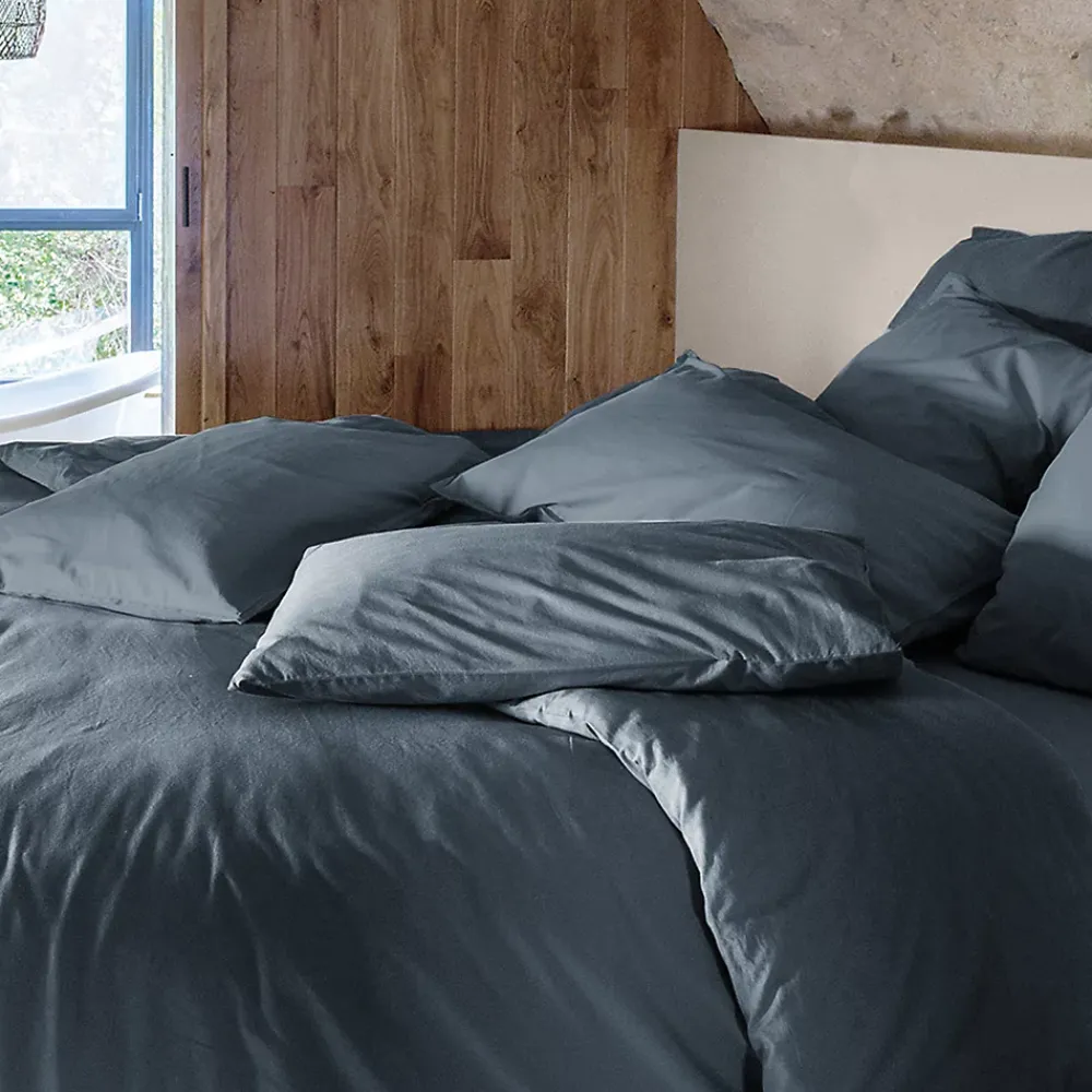 Linnea Housse de couette PALACE pur coton lavé 260x240 cm uni noir granit* Housse De Couette