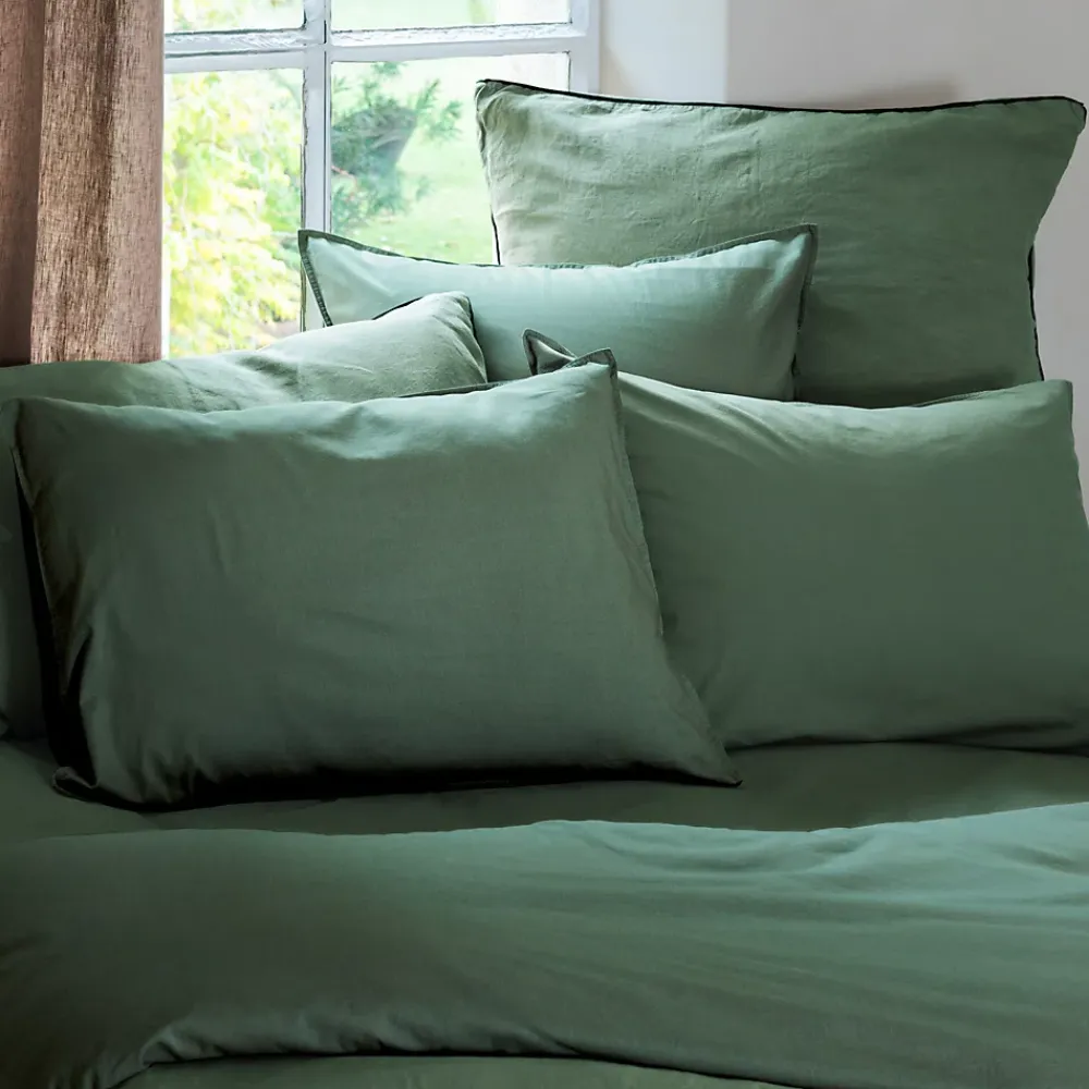 Linnea Housse de couette PALACE pur coton lavé 240x220 cm uni vert cedre* Housse De Couette