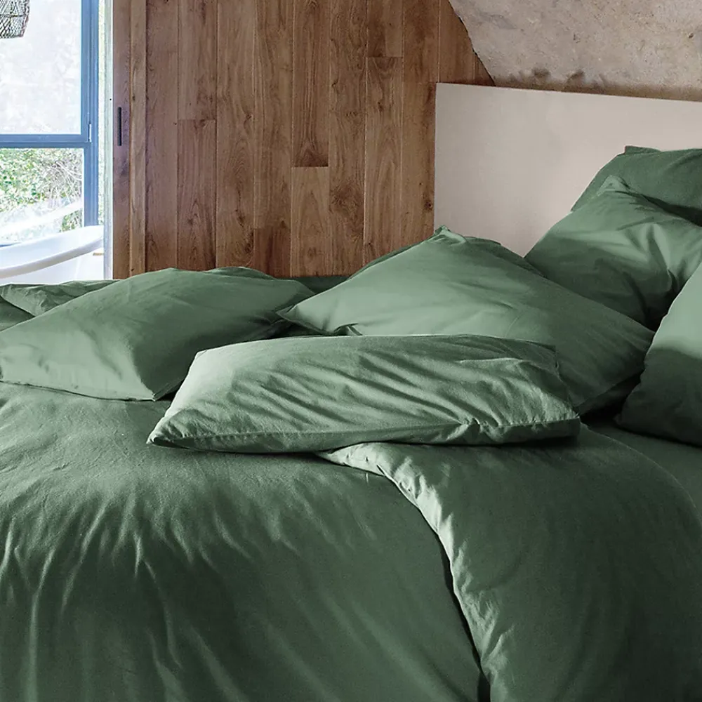 Linnea Housse de couette PALACE pur coton lavé 240x220 cm uni vert cedre* Housse De Couette
