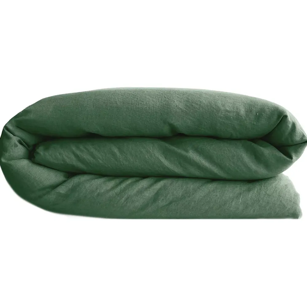 Linnea Housse de couette PALACE pur coton lavé 240x220 cm uni vert cedre* Housse De Couette
