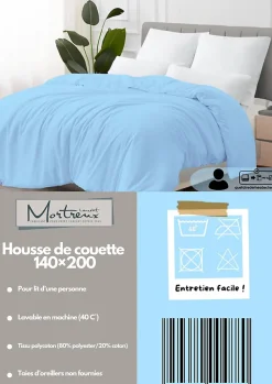 Mortreux Housse de couette Polycoton Bleu ciel - 1 personne 140 x 200 - 488-8* Housse De Couette