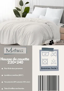 Housse de couette Polycoton Blanc - 2 personnes 220 x 240 - Toutes saisons ->Mortreux