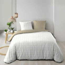 Housse de couette réversible 240 x 220 cm + 2 taies CADRIA 100% coton 57 fils>Douceur D'Intérieur New