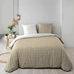 Housse de couette réversible 240 x 220 cm + 2 taies CADRIA 100% coton 57 fils><noscript><img width=