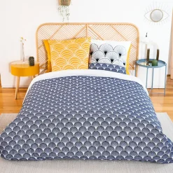 Housse de couette réversible 200x200 KERITA + 2 taies 100% coton adouci 57 fils/cm2>Cote Deco Sale