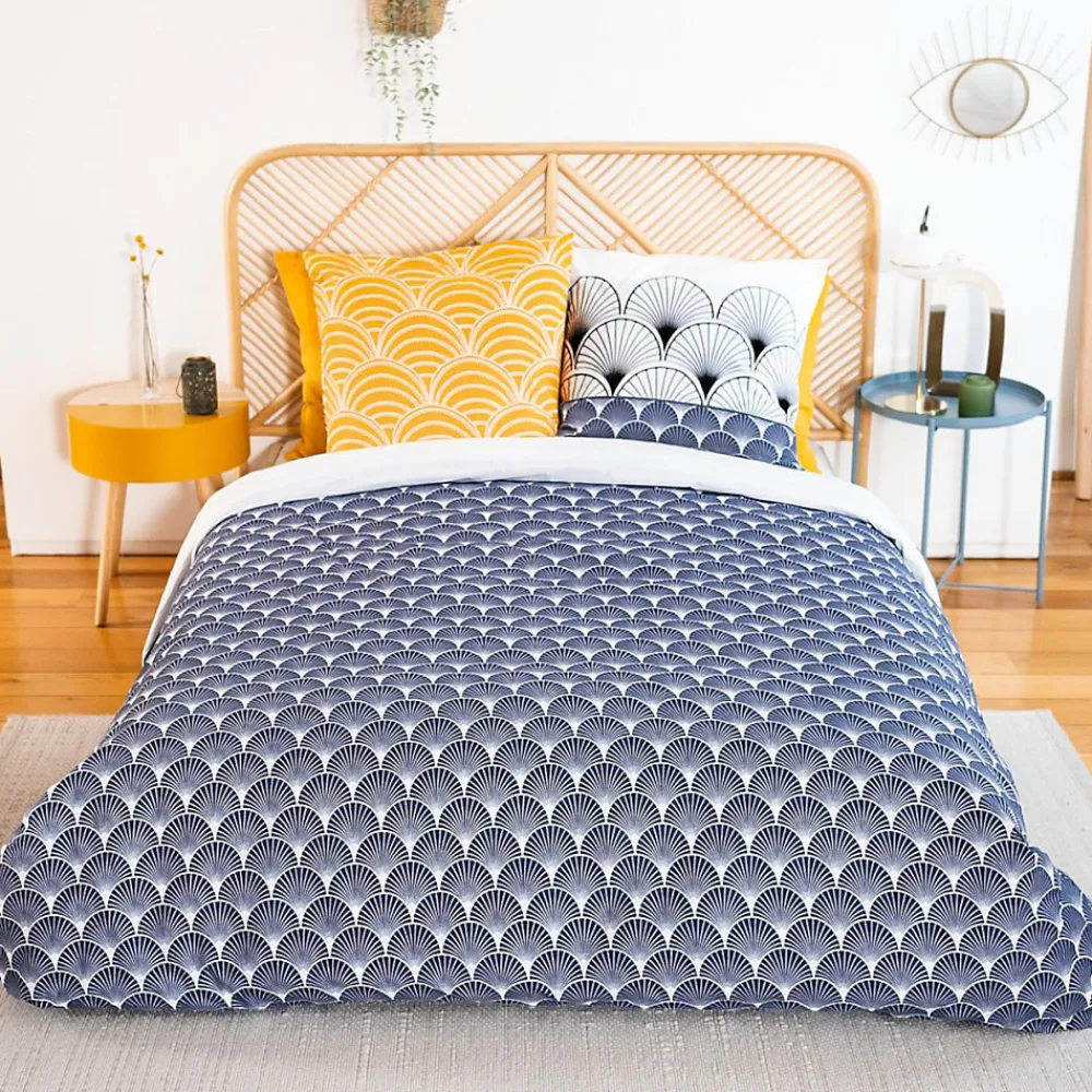 Housse de couette réversible 200x200 KERITA + 2 taies 100% coton adouci 57 fils/cm2>Cote Deco Sale