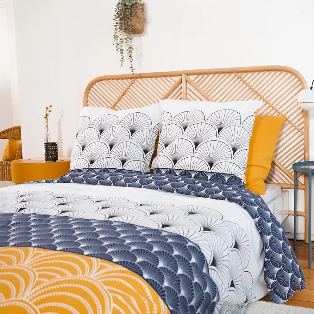 Housse de couette réversible 200x200 KERITA + 2 taies 100% coton adouci 57 fils/cm2>Cote Deco Sale