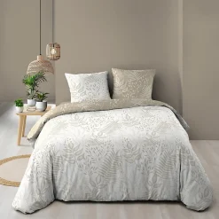 Housse de couette réversible 260 x 240 cm coton 57 fils Cassia>Douceur D'Intérieur