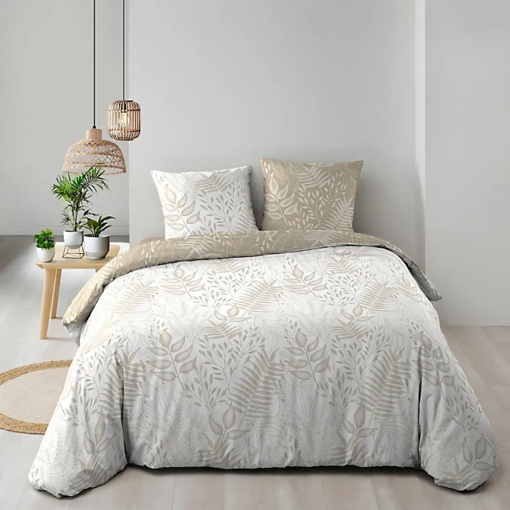 Housse de couette réversible 260 x 240 cm coton 57 fils Cassia>Douceur D'Intérieur