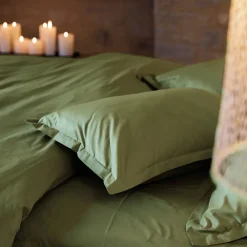 Linnea Housse de couette uni 240x220 cm percale de coton MANOIR vert Mousse* Housse De Couette