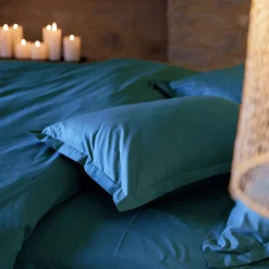 Housse de couette uni 240x220 cm percale de coton MANOIR bleu Lagon><noscript><img width=