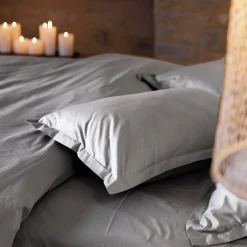Housse de couette uni 200x200 cm percale de coton MANOIR gris Acier><noscript><img width=