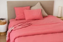 Toison d'Or Housse de couette unie en coton Lavé (260x240 cm - Rose)* Housse De Couette