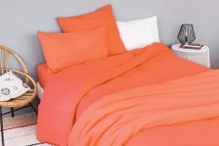Toison d'Or Housse de couette unie en coton Lavé (200x200 cm - Orange corail)* Housse De Couette