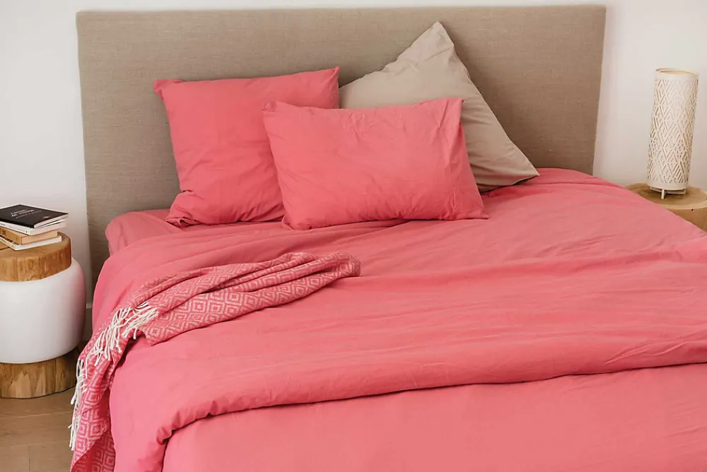 Housse de couette unie en coton Lavé (240x220 cm - Rose)>Toison d'Or Sale