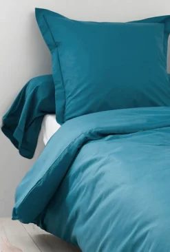 Housse de Couette Unie en 100 % Coton (140x200 cm - Bleu Paon)>Tradilinge