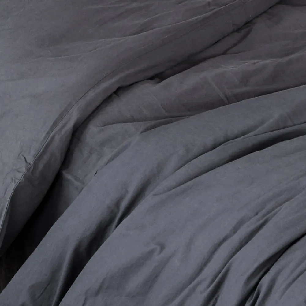 Housse de couette unie en coton Lavé (140x200 cm - Gris anthracite)>Toison d'Or Best