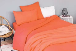 Housse de couette unie en coton Lavé (140x200 cm - Orange corail)>Toison d'Or Online