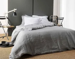 Linder Housse de Couette Unie en Lin (260x240 cm - Gris clair)* Housse De Couette
