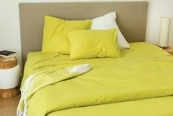 Housse de couette unie en coton Lavé (200x200 cm - Jaune)>Toison d'Or Online