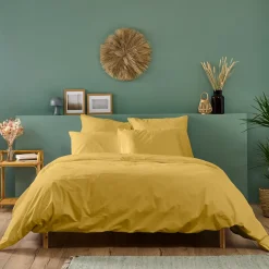 Housse de couette unie 140x200cm PERCALE MOUTARDE>Bleu Calin Best