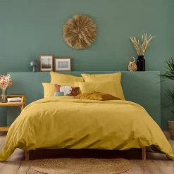 Housse de couette unie 140x200cm PERCALE MOUTARDE><noscript><img width=