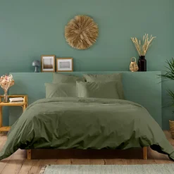Housse de couette unie 220x240cm PERCALE KAKI>Bleu Calin Outlet