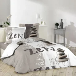 Douceur D'Intérieur Housse de couette 240x220 + 2 taies Galets Zen coton 42 fils* Housse De Couette