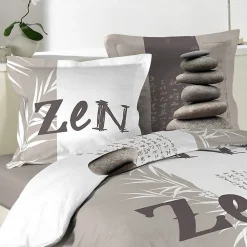 Douceur D'Intérieur Housse de couette 240x220 + 2 taies Galets Zen coton 42 fils* Housse De Couette